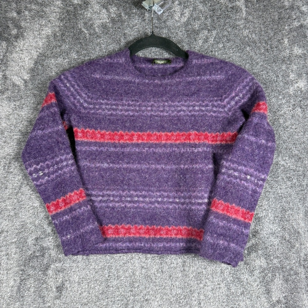 Eddie Bauer Womens Merino Wool Blend Sweater Purple Pink Striped Made in Japan S